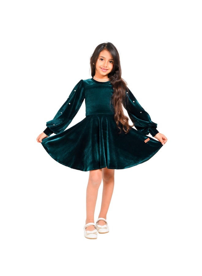 فستان بناتي مرصع باللولي على الاكمام - Image 1